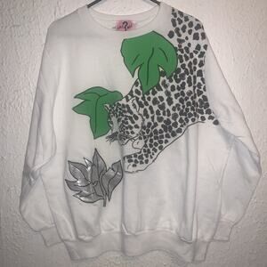 Vintage 1989 Leppard Glitter Art Mayfair Industries Why Not? Sweatshirt L USA